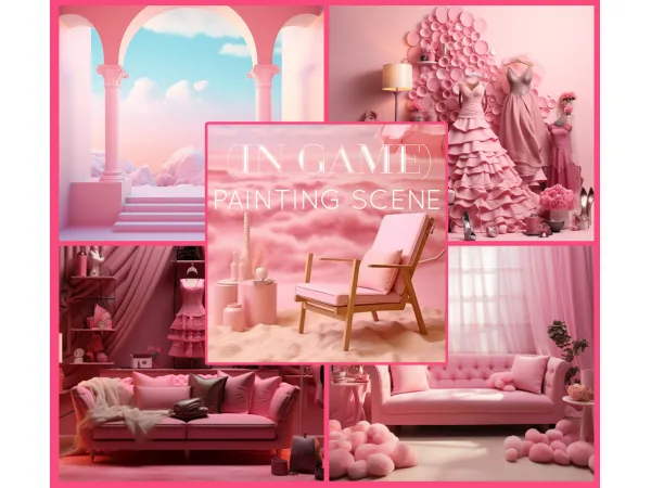 Mix Barbie Painting Pink PhotoShoot Scene by Jennifer Jennisims - The Sims 4 Custom Content