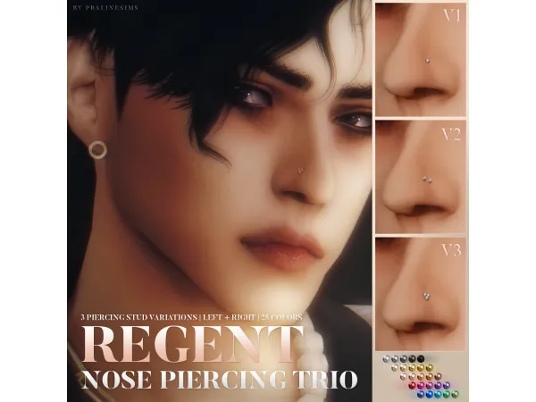 Mix REGENT Nose Piercing Trio by Pralinesims - The Sims 4 Custom Content