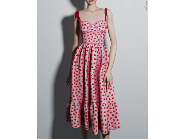 Alpha heart midi dress by dreamgirl - The Sims 4 Custom Content