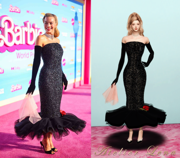 Alpha [Atelier Lena] Barbie Sparkly Black Dress Set by simsfinds - The Sims 4 Custom Content