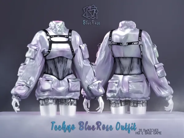 Alpha Techno Bluerose Outfit - The Sims 4 Custom Content