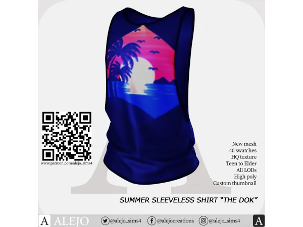 Alpha Summer sleeveless shirt - The Sims 4 Custom Content
