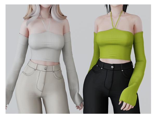 Alpha Knit Halter Off shoulder by babyetears - The Sims 4 Custom Content