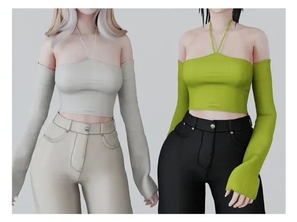 Alpha Knit Halter Off shoulder - The Sims 4 Custom Content