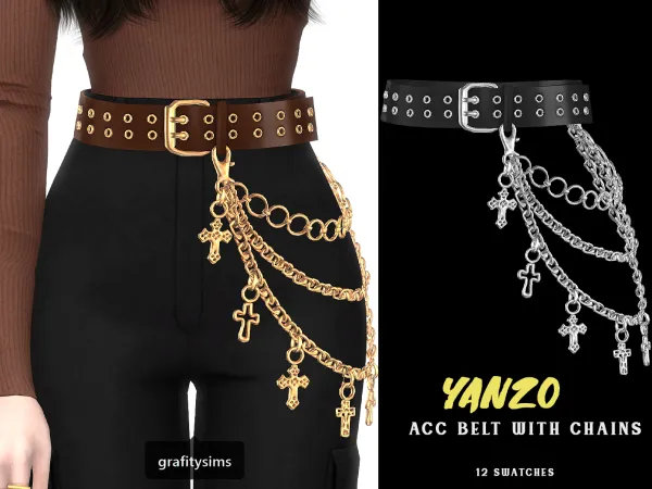 Alpha Yanzo ACC Belt with chains by grafity-cc - The Sims 4 custom content