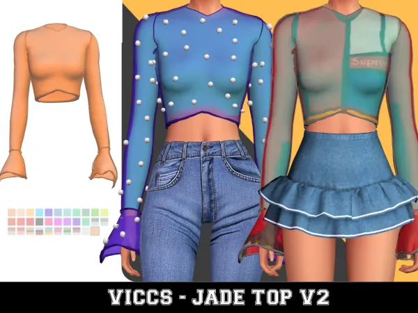 Alpha VICCS_JADE TOP V2 WITH TRANSPARENT VERSION ACCESSORIES - The Sims 4 Custom Content