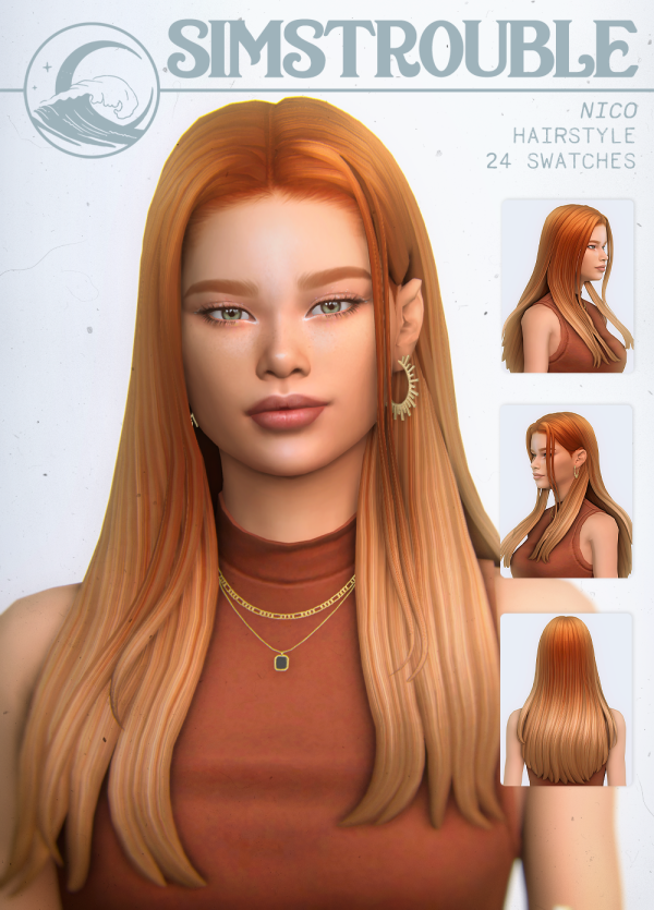 Maxis Match Nico Hairstyle (3 Versions) by simsfinds - The Sims 4 Custom Content