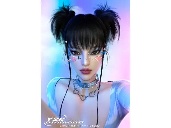 Alpha LAMZ_Y2KDiamondHairstyles_001F - The Sims 4 Custom Content