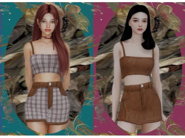 Alpha Jenna Quilted Cropped Top Jenna Quilted Mini Skirt - The Sims 4 Custom Content