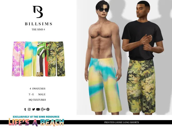 Alpha Lifes A Beach Printed Loose Ling Shorts ( ) - The Sims 4 Custom Content