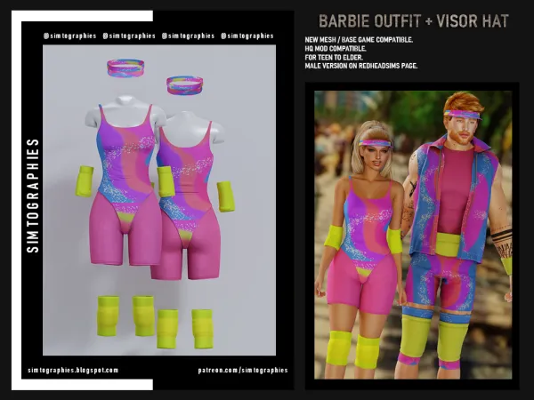 Alpha Barbie outfit Visor hat - The Sims 4 Custom Content