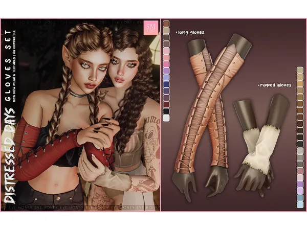 Alpha HONEY Distressed Days Collection Gloves Set by SM Sims - The Sims 4 Custom Content
