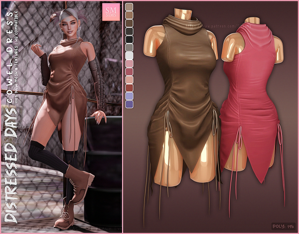 Alpha PEACH Distressed Days Collection Cowel Dress by smsims - The Sims 4 Custom Content