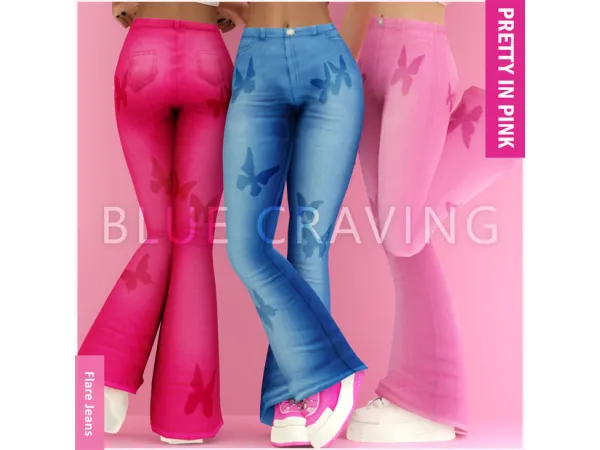 Alpha Blue Craving Pink Flare Jeans - The Sims 4 Custom Content
