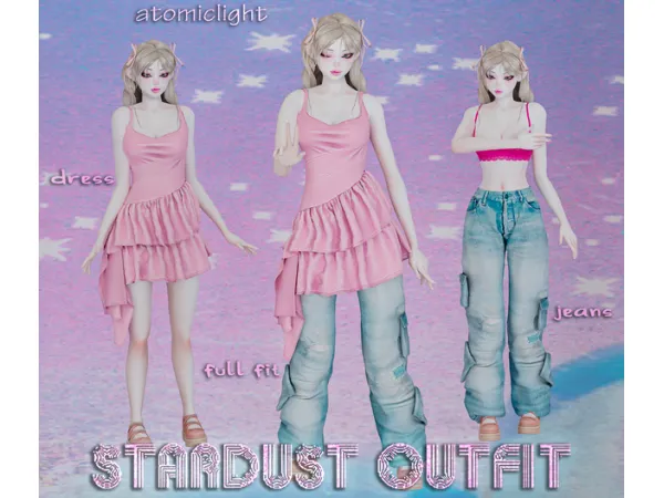 Alpha Stardust Outfit (3 versions) ᐢㅅᐢ by atomiclight - The Sims 4 Custom Content