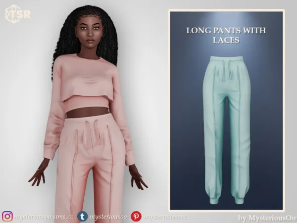 Alpha Long pants with laces in 14 colors - The Sims 4 Custom Content