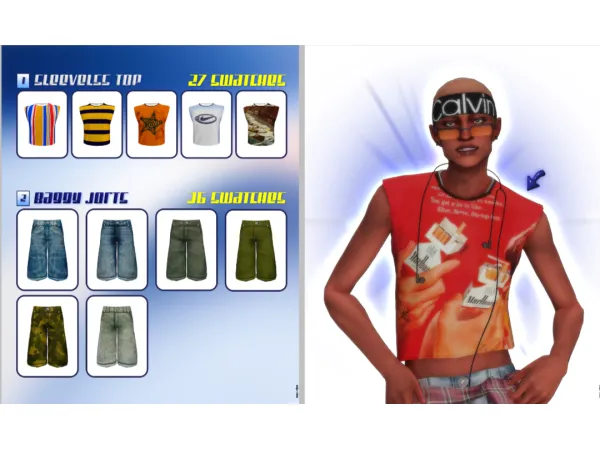 Maxis Match Sleeves Top Baggy Jeans Recolor by SOJUVIBE - The Sims 4 Custom Content