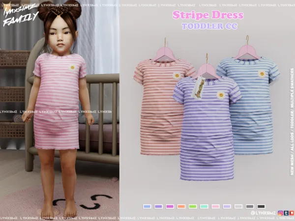 Alpha Stripe Dress Toddler by lynxsimzfamily - The Sims 4 Custom Content