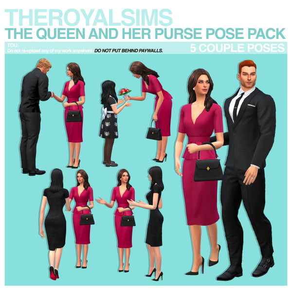 Mix THEROYALSIMS THE QUEEN AND HER PURSE POSE PACK by simsfinds - The Sims 4 Custom Content