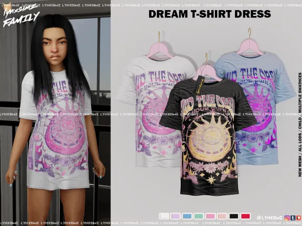 Alpha Dream T Shirt Dress Child by lynxsimzfamily - The Sims 4 Custom Content