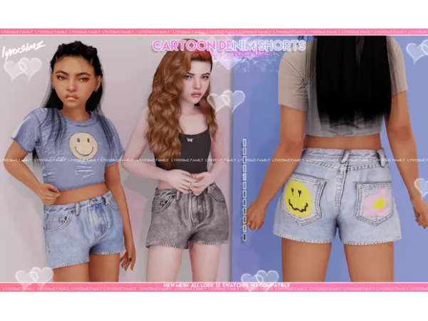 Alpha Cartoon Denim Shorts Child by lynxsimzfamily - The Sims 4 Custom Content