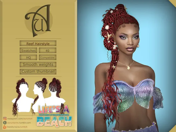 Alpha REEF FEMALE HAIRSTYLE - The Sims 4 Custom Content