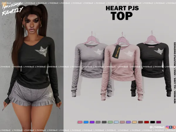 Alpha Heart Pjs Top Shorts Teen to Elder by lynxsimzfamily - The Sims 4 Custom Content