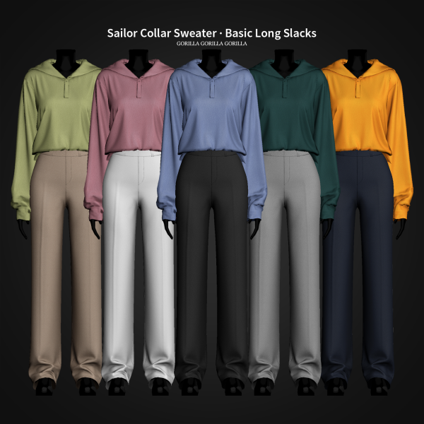 Alpha Sailor Collar Sweater Basic Long Slacks by simsfinds - The Sims 4 Custom Content