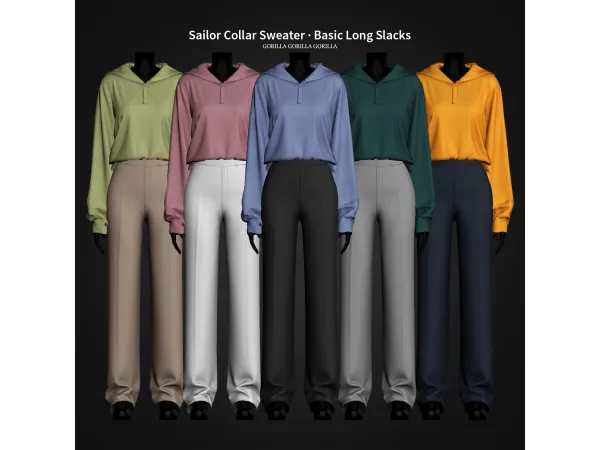 Alpha Sailor Collar Sweater Basic Long Slacks by Gorilla Gorilla Gorilla - The Sims 4 Custom Content