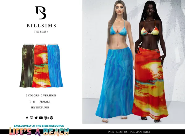 Alpha Lifes A Beach Print Mesh Fishtail Maxi Skirt ( ) - The Sims 4 Custom Content