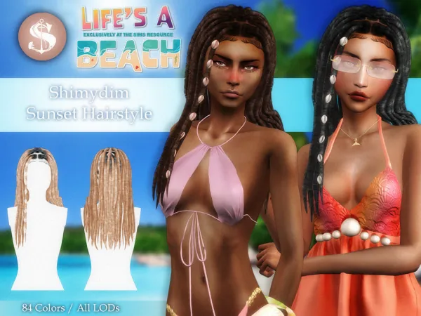 Alpha LIFES A BEACH SUNSET HAIR COWRIES - The Sims 4 Custom Content