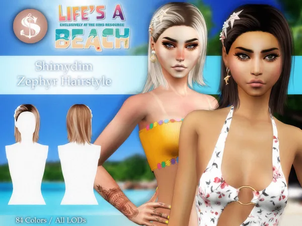 Alpha LIFES A BEACH ZEPHYR HAIR SEASHELLS - The Sims 4 Custom Content