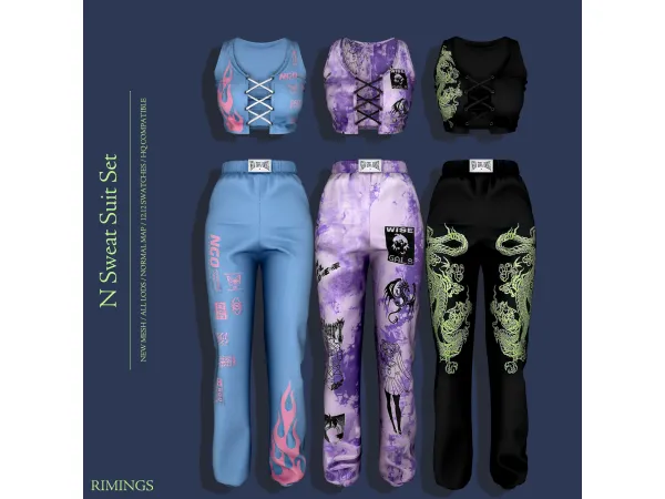 Alpha N Sweat Suit Set by RIMINGS - The Sims 4 Custom Content