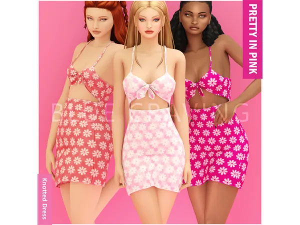 Mix Blue Craving Pink Knotted Dress - The Sims 4 Custom Content