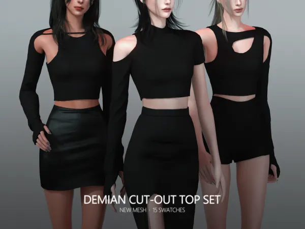 Alpha Demian Cut out Top Set by RONA_SIMS - The Sims 4 Custom Content