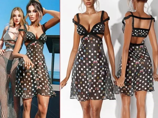 Alpha Summer Dotted Sheer Dress by cool_content_star - The Sims 4 Custom Content