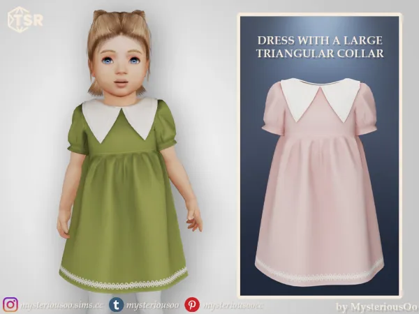 Alpha Dress with a large triangular collar in 12 colors for toddlers by simsfinds - The Sims 4 Custom Content