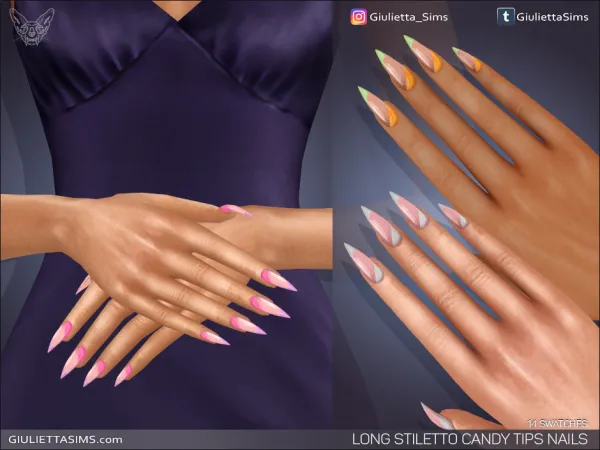Alpha Long Stiletto Candy Tips Nails - The Sims 4 Custom Content