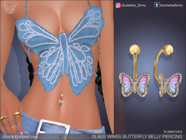Glass Wings Butterfly Belly Piercing (2 versions)