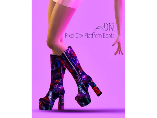 Alpha Pixel City Platform Boots by darknighttsims - The Sims 4 Custom Content