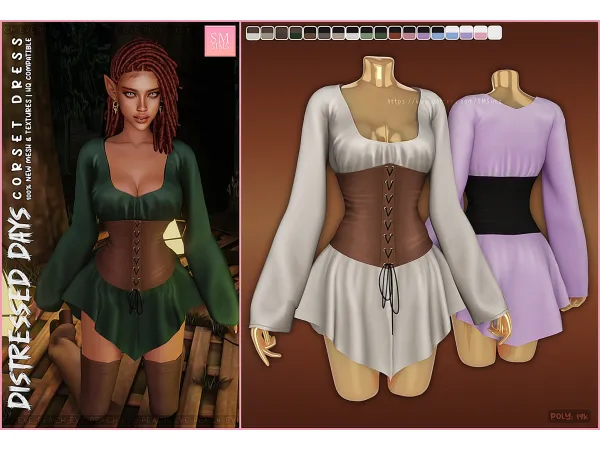 Alpha PEACH Distressed Days Collection Corset Dress by SM Sims - The Sims 4 Custom Content