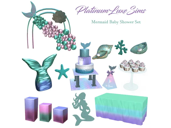 Mix Mermaid Baby Shower Set by PlatinumLuxeSims - The Sims 4 Custom Content
