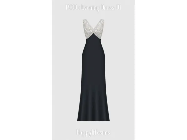 Mix [Lonelyboy] 1930s Evening Dress 01 (Koonam) by HappyLifeSims - The Sims 4 Custom Content