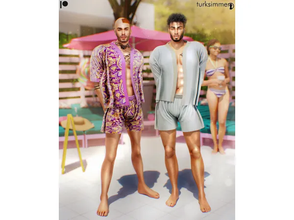 Alpha Omar and Miguel SET Kimono S265 S267 Drawstring Waist Shorts S266 S268 by turksimmer - The Sims 4 Custom Content