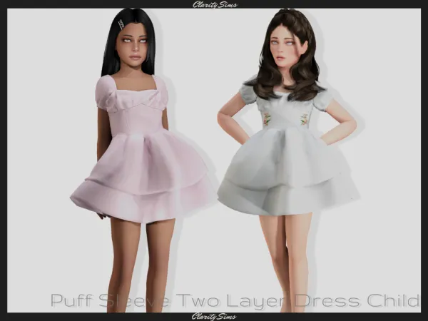 Alpha Puff Sleeve Two Layer Dress Child - The Sims 4 Custom Content