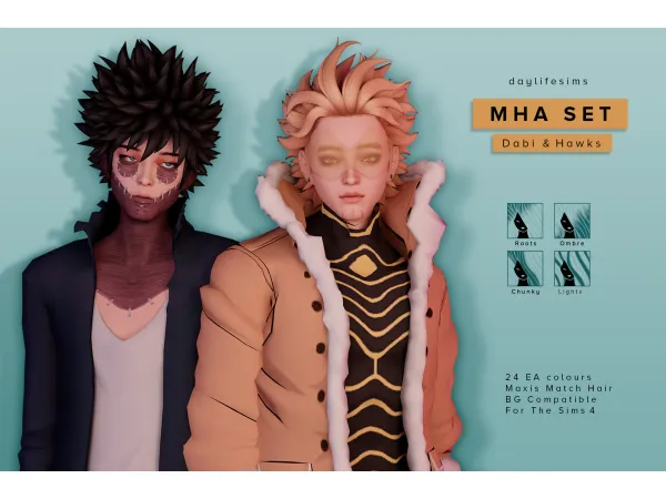 Maxis Match MHA HAIR SET Dabi and Hawks by daylifesims - The Sims 4 custom content