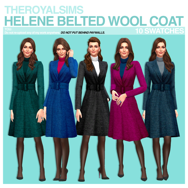 Maxis Match THEROYALSIMS HELENE BELTED WOOL COAT by simsfinds - The Sims 4 Custom Content