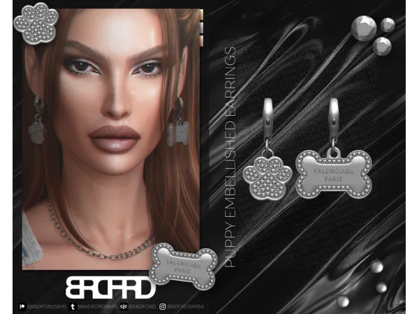 Alpha PUPPY EMBELLISHED EARRINGS BLENDER EDITION by BRADFORD - The Sims 4 Custom Content