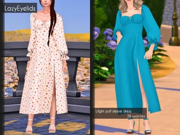 Mix Light puff sleeve dress - The Sims 4 Custom Content