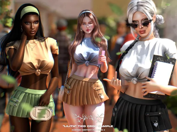 Alpha Klubb Lilith tied crop top sample - The Sims 4 Custom Content